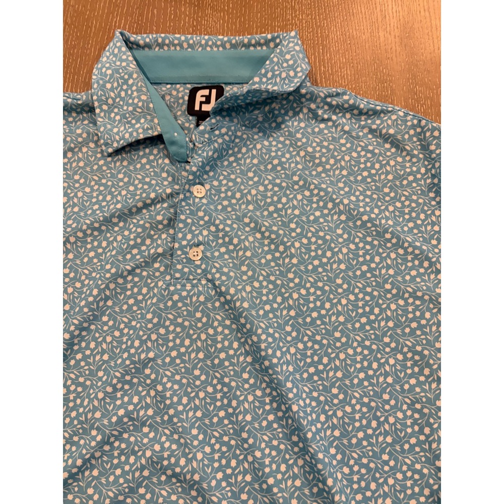 FootJoy Men's XL Blue White Floral Golf Polo Shirt Moores Mill Club